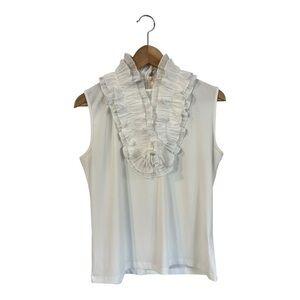 Anna Meyer Paris Ruffle Bib Collar Women's 46 Top Blouse Cream Off White Stretch